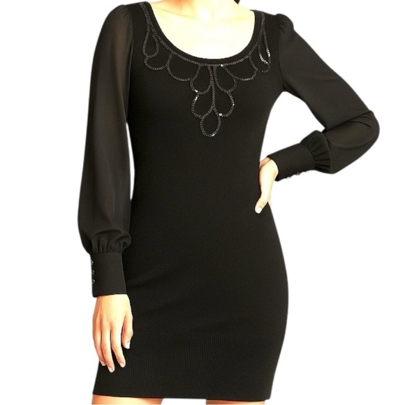 XOXO Dresses & Skirts - XOXO Black Long Sleeve Dress with Embellished Neckline